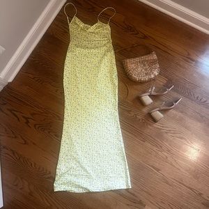Summery, open back, green maxi dress- Small